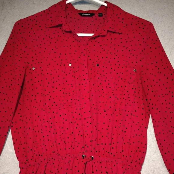 Reitman's Women's Red & Black Polka Dots Long Sleeves  Lined Dress Size Small - Picture 3 of 12